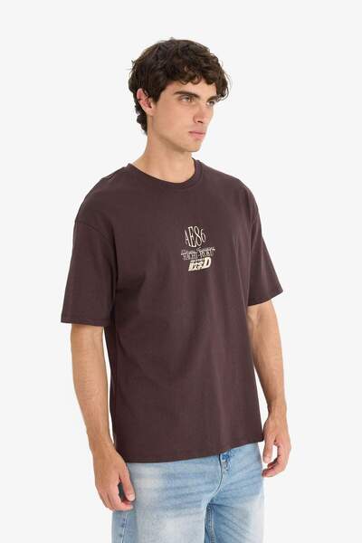 DeFacto 100% βαμβακερό μπλουζάκι με κοντό μανίκι με στάμπα με λαιμόκοψη F4291AX25SM