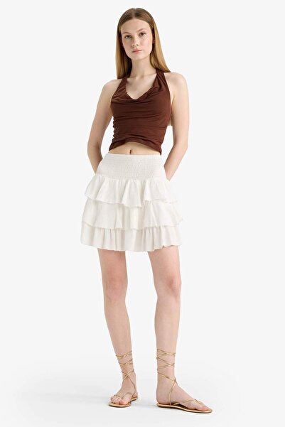 DeFacto Coool Normal Waist Crinkle Flounced Viscose Mini Skirt F9262Ax25Sm