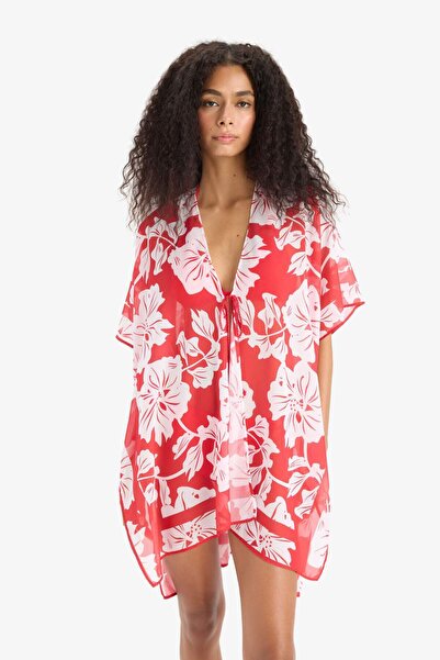 DeFacto Regular Fit Tropikal Desenli Şifon Plaj Kimono-Fall in Love E8221AX25SP