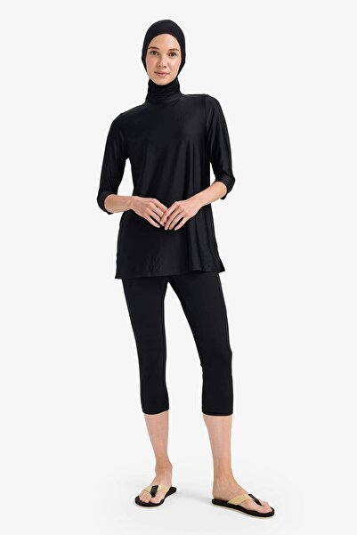 DeFacto Regular Fit 4'lü Hızlı Kuruyan Burkini Tesettür Basic Düz Mayo Takım E3513AX25HS