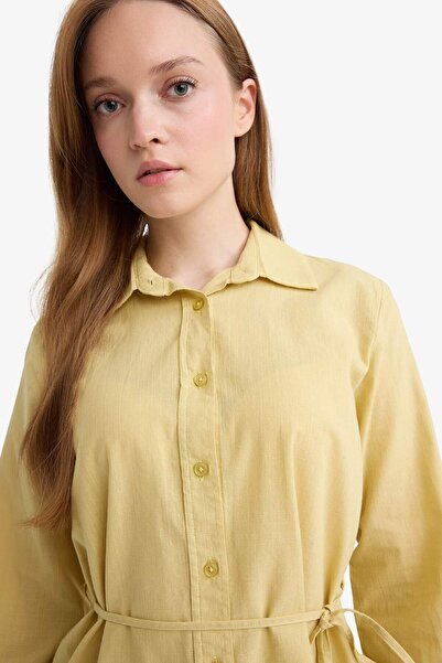 DeFacto Regular Fit Poplin Bağlamalı Uzun Kollu Gömlek Tunik D4160AX25SM