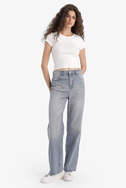 DeFacto 90S Wide Leg High Waist Long Jean Washed Trousers F6336Ax25Hs