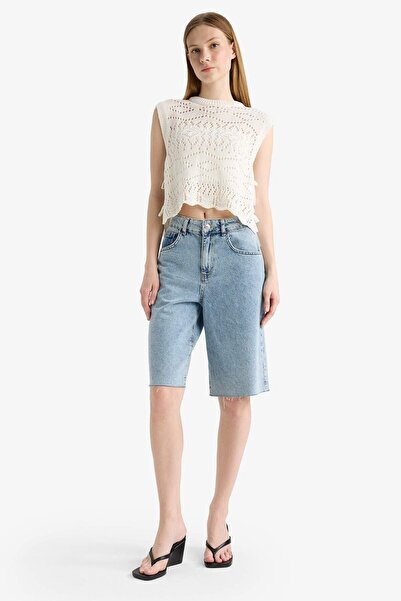 DeFacto Coool Slim Fit Slim Fit Crew Neck Side Lace Crochet Sweater F4008Ax25Sm