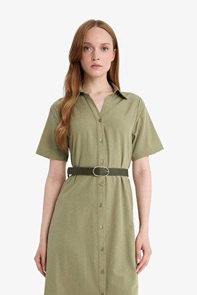 DeFacto Gömlek Yaka Poplin Kısa Kollu Elbise F8132AX25SM