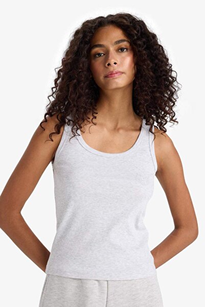 DeFacto Regular Fit Yuvarlak Yaka Kolsuz Ribana Pijama Üstü-Fall in Love F0110AX25SM