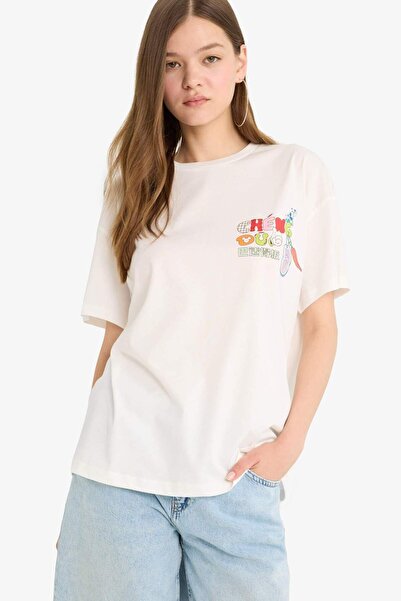 DeFacto Coool Disney Mickey & Minnie Oversize Geniş Kalıp Sırt Baskılı Kısa Kollu Tişört F5167AX25SM