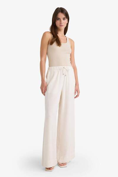DeFacto Wide Leg Keten Karışımlı Pantolon Yüksek Bel Uzun Boy Geniş Paça E6408AX25SM