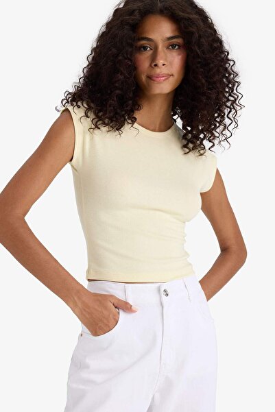 DeFacto Slim Fit Tight Fit Crew Neck Basic Plain Modal Short Sleeve T-Shirt F0685Ax25Sp