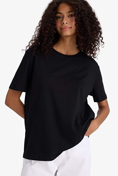 DeFacto Μπλουζάκι με κοντό μανίκι με κανονική εφαρμογή Crew Neck Basic μονόχρ...