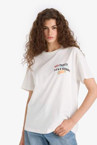 DeFacto Oversize Wide Fit Crew Neck Back Printed Short Sleeve T-Shirt F6394Ax25Sm