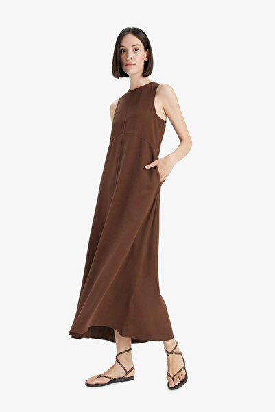 DeFacto Crew Neck Linen Blend Sleeveless Maxi Dress E6022Ax25Sm