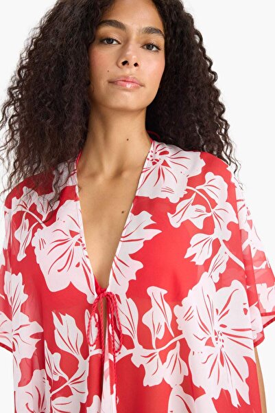 DeFacto Regular Fit Tropikal Desenli Şifon Plaj Kimono-Fall in Love E8221AX25SP