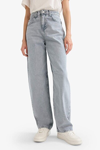DeFacto Baggy Fit Yüksek Bel Uzun Jean Yıkamalı Pantolon E3186AX25SP