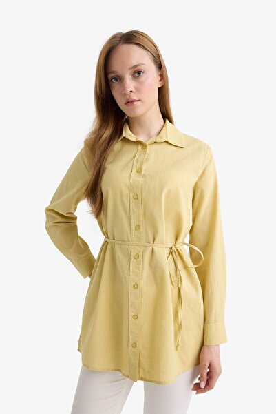 DeFacto Regular Fit Poplin Bağlamalı Uzun Kollu Gömlek Tunik D4160AX25SM