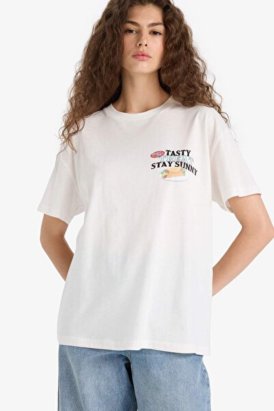 DeFacto Oversize Wide Fit Crew Neck Back Printed Short Sleeve T-Shirt F6394Ax25Sm