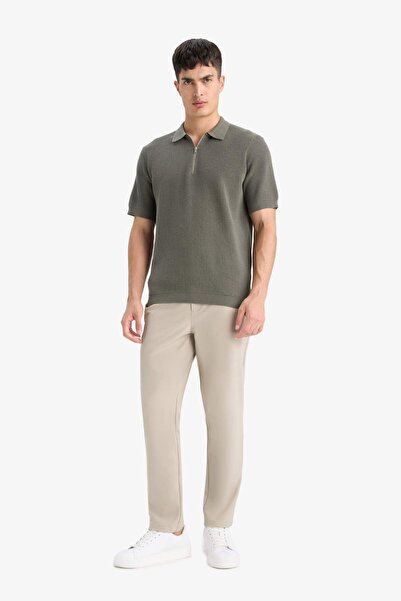 DeFacto 100% Cotton Standard Fit Polo Neck Half Zipper Short Sleeve Knit T-Shirt E5862Ax25Sm