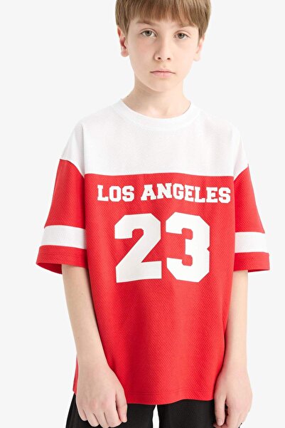 DeFacto Boy's Oversize Wide Fit Crew Neck Color Block Printed Short Sleeve T-Shirt F2413A825Hs