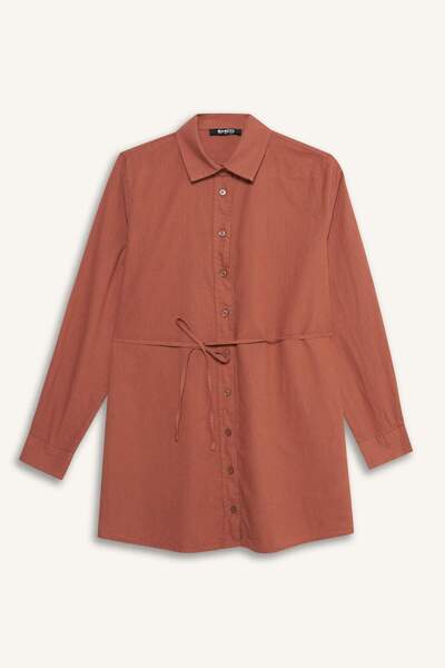 DeFacto Regular Fit Poplin Tie-Up Long Sleeve Shirt Tunic D4160Ax25Sm