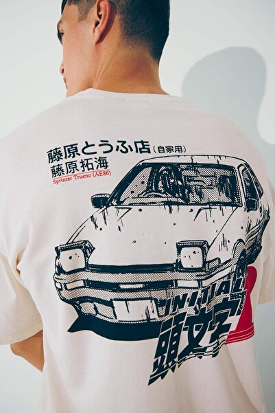 DeFacto %100 Pamuk Initial D Boxy Fit Bisiklet Yaka Kısa Kollu Tişört F4231AX25SM