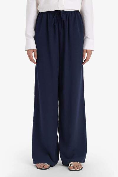 DeFacto Wide Leg Cepli Yüksek Bel Standart Boy Keten Karışımlı Pantolon F5024AX25SP
