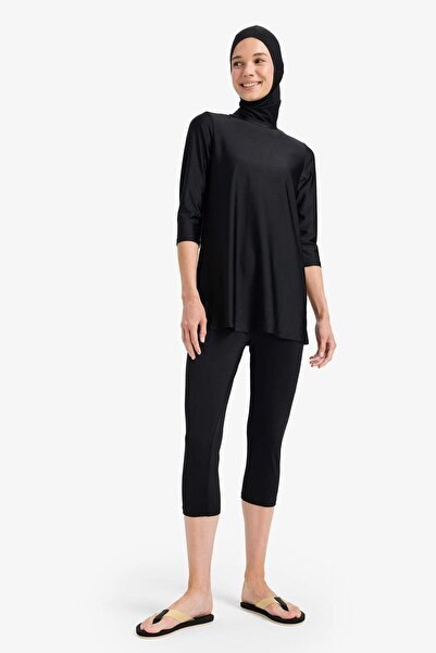 DeFacto Regular Fit 4'lü Hızlı Kuruyan Burkini Tesettür Basic Düz Mayo Takım E3513AX25HS