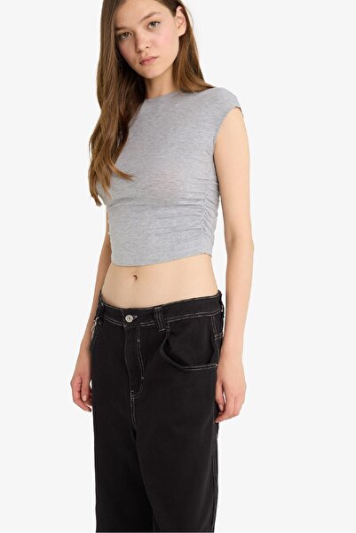 DeFacto Coool Fitted Drapeli Modal Short Sleeve T-Shirt F5187Ax25Sm