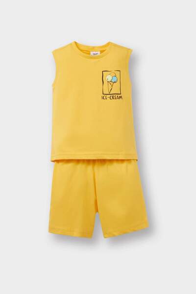 DeFacto 2-teiliges Set für Babys (Jungen), bedrucktes Unterhemd mit elastischem Bund und Shorts E2452A525SM