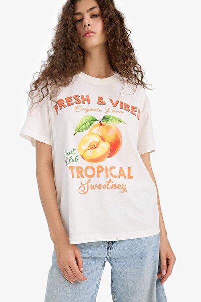 DeFacto Oversize Wide Fit Crew Neck Printed Short Sleeve T-Shirt F6199Ax25Hs