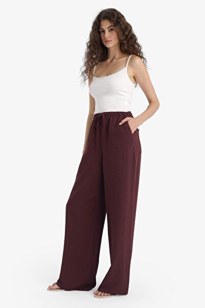 DeFacto Wide Leg Cepli Yüksek Bel Standart Boy Keten Karışımlı Pantolon F5024AX25SP