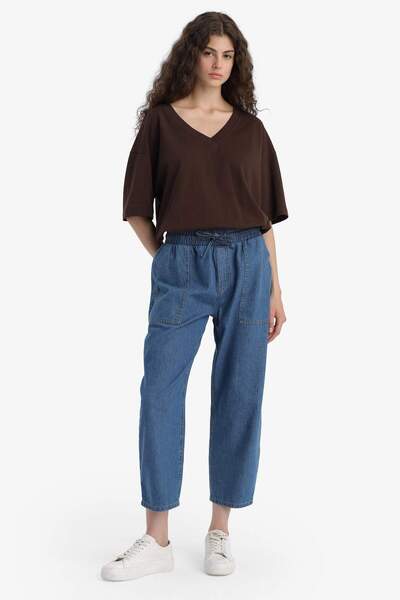 DeFacto Μπλουζάκι με κοντό μανίκι με φαρδύ λαιμόκοψη V F4666AX25SM