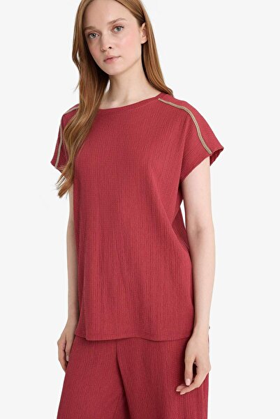 DeFacto Crew Neck Wrinkle Short Sleeve T-Shirt F6300Ax25Hs