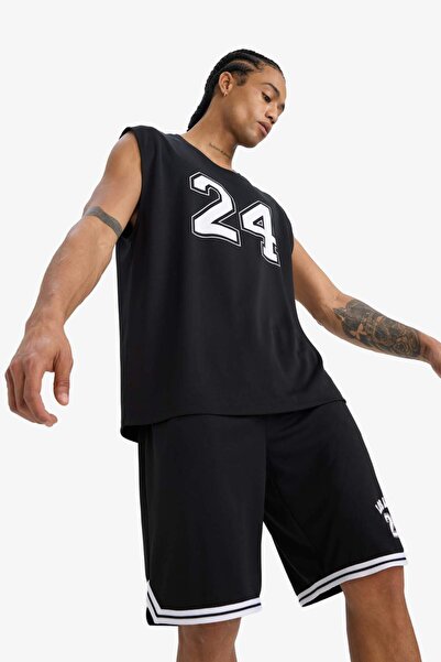 DeFacto DeFactoFit Hızlı Kuruyan Nefes Alabilen Boxy Fit Baskılı Bisiklet Yaka Sporcu Atlet E4391AX25HS