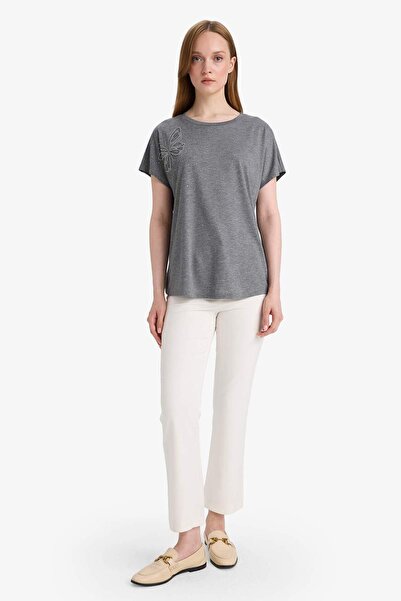 DeFacto Crew Neck Stone Printed Short Sleeve T-Shirt E9333Ax25Sm