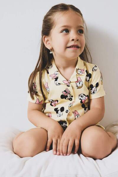 DeFacto Kız Bebek Disney Mickey & Minnie Pijama Takımı Kısa Kollu Penye Esnek Belli Şort E4652a525hs