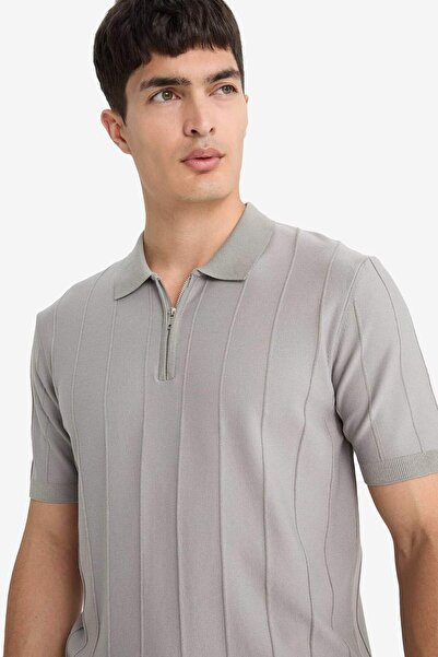 DeFacto Standard-Fit-Poloshirt mit halbem Reißverschluss und kurzärmligem Strick-T-Shirt F1945AX25SM