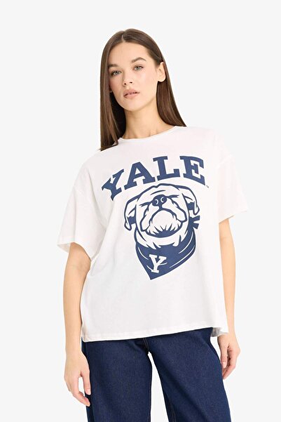 DeFacto Yale University Oversize Wide Fit Crew Neck Printed Short Sleeve T-Shirt F4763Ax25Sm