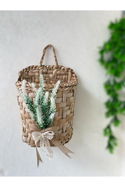 MACROMEKİDS Χειροποίητο Σετ Λευκής Λεβάντας 3 τεμαχίων – Στολίδι πόρτας & Καλάθι τοίχου & Διακόσμηση με ψάθινο χαλάκι, Δώρο, Νέο
