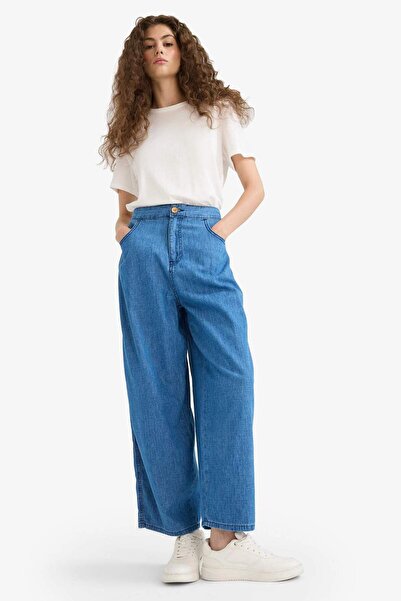 DeFacto Culotte Beli Lastikli Kısa Paça Bilek Boy Jean Pantolon E3041AX25SM