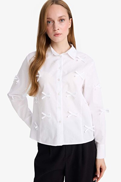 DeFacto Regular Fit Fiyonklu Poplin Uzun Kollu Gömlek Tunik F2724AX25SP