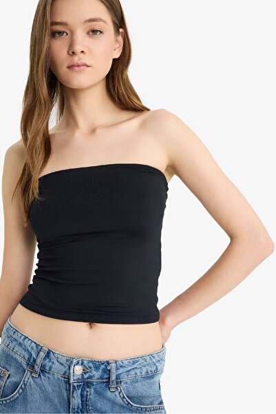 DeFacto Coool Fitted Strapless Black Blouse F5162Ax25Sm