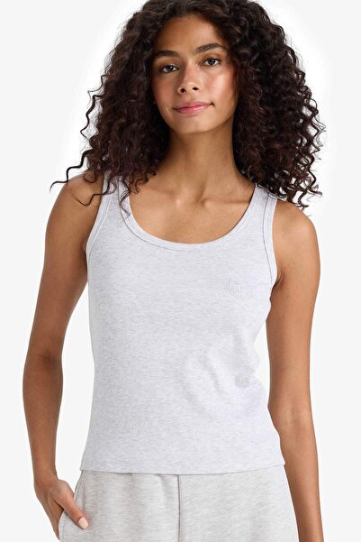 DeFacto Regular Fit Round Neck Sleeveless Rib Pajama Top-Fall in Love F0110Ax25Sm