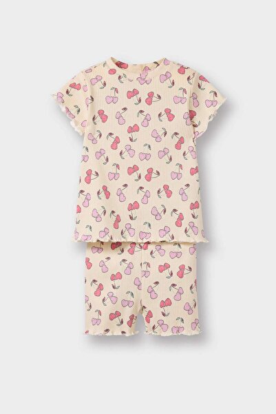 DeFacto Baby Girl 2 Piece Set Patterned Ribbed Camisole Short Sleeve T-Shirt Shorts E0724A525Sm