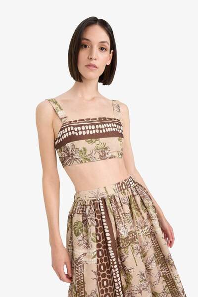 DeFacto Regular Fit Desenli Crop Askılı Plaj Üstü-Fall in Love F5486AX25HS