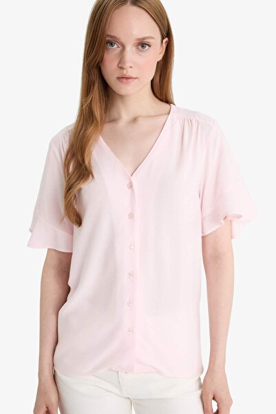 DeFacto Regular Fit V Yaka Kısa Kollu Gömlek F6086AX25SM