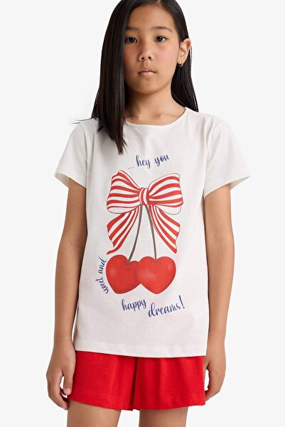 DeFacto Kız Çocuk Pijama Takımı Baskılı Kısa Kollu Üst Beli Lastikli Şort E0667A825HS