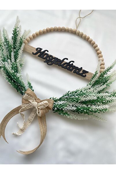 MACROMEKİDS Χειροποίητο Σετ Λευκής Λεβάντας 3 τεμαχίων – Στολίδι πόρτας & Καλάθι τοίχου & Διακόσμηση με ψάθινο χαλάκι, Δώρο, Νέο