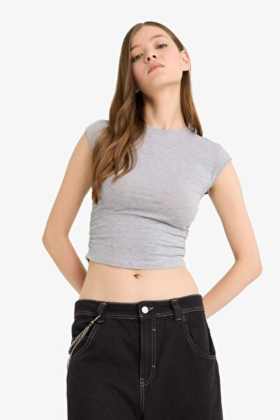 DeFacto Coool Fitted Drapeli Modal Short Sleeve T-Shirt F5187Ax25Sm