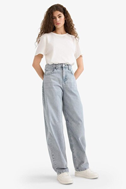 DeFacto Baggy Fit Yüksek Bel Uzun Jean Yıkamalı Pantolon E3186AX25SP