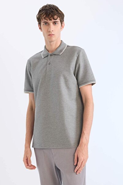 DeFacto Regular Fit Polo Neck Short Sleeve Textured Waffle T-Shirt D7932Ax25Sp