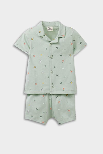 DeFacto Erkek Bebek Pijama Takımı Deniz Baskılı Kısa Kollu Penye Üst Beli Lastikli Şort E1186A525HS